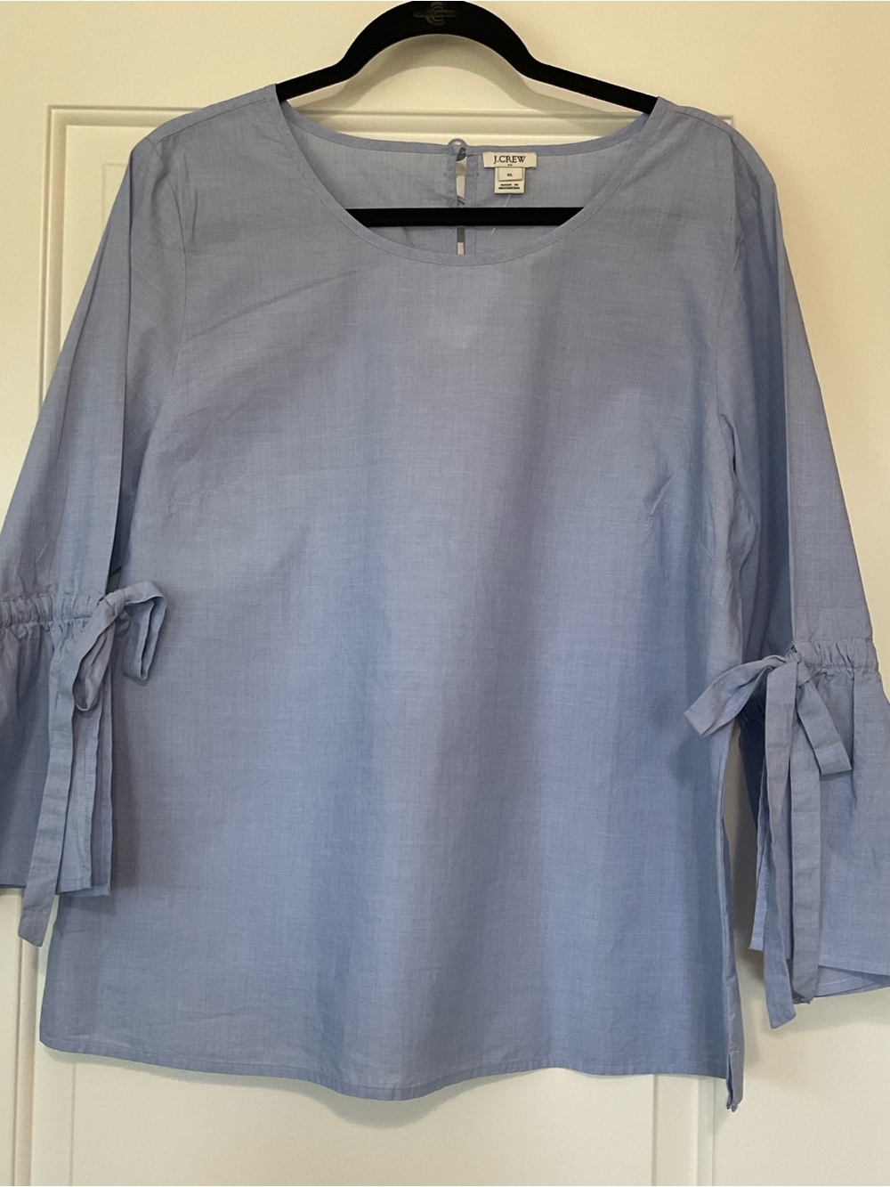 J. Crew Sky Blue Cotton Tie-Sleeve Blouse